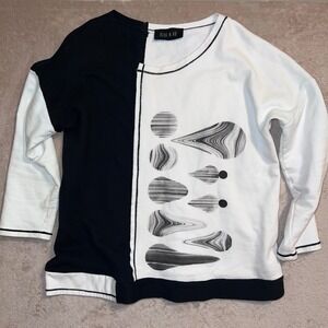 Ozai N Ku Womens Colorblock Graphic Sweatshirt Black White Mixed Media Size L